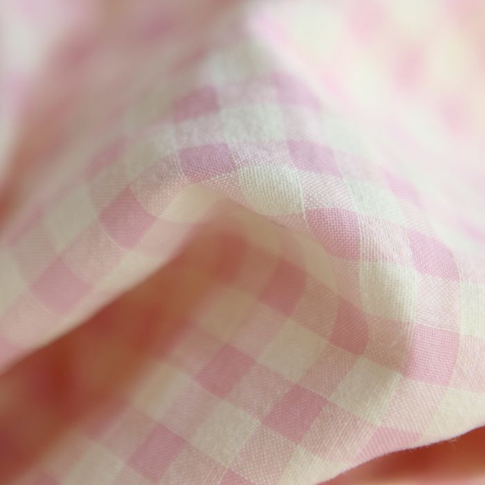 Seersucker / Coton gaufré vichy 6mm fraise vanille