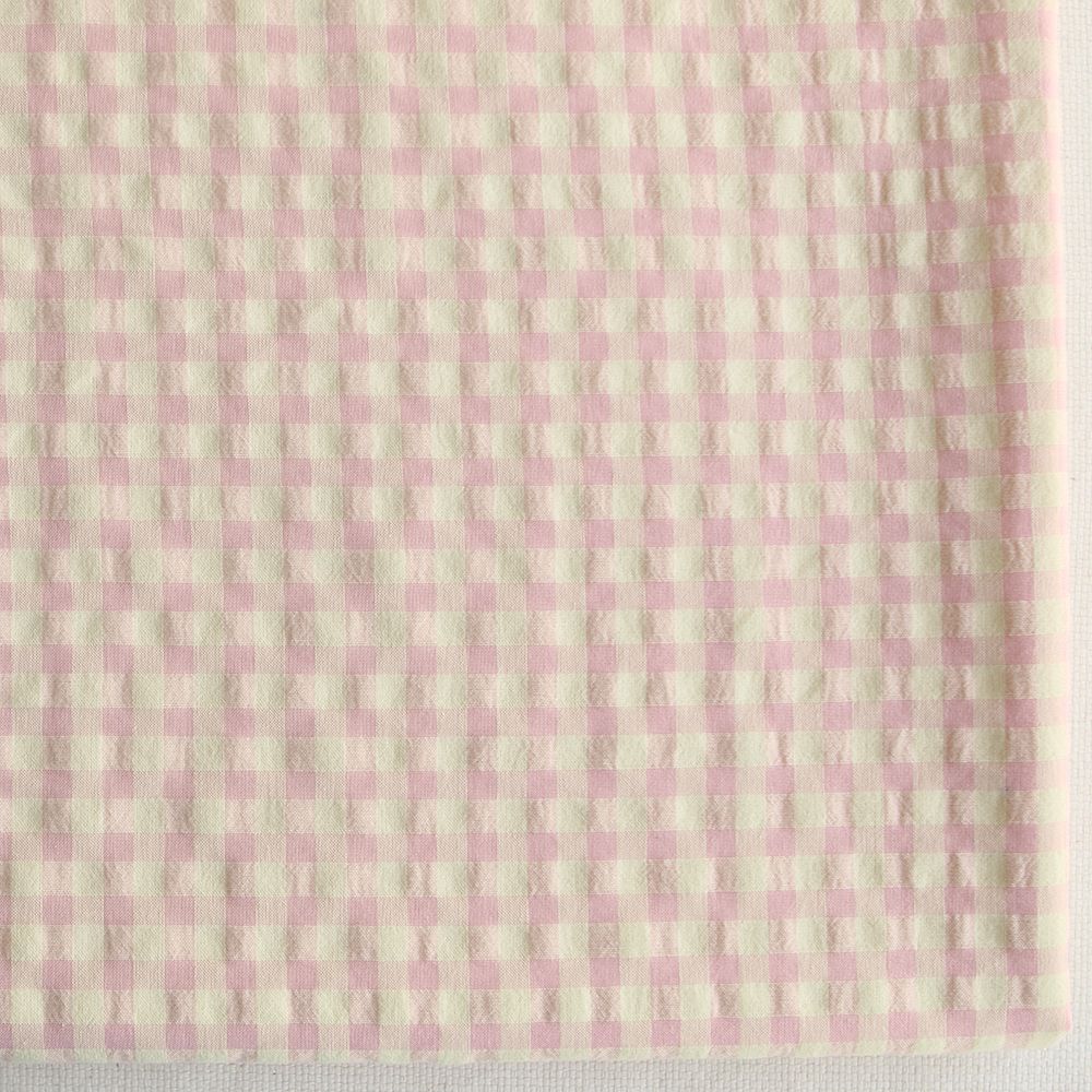 Seersucker / Coton gaufré vichy 6mm fraise vanille
