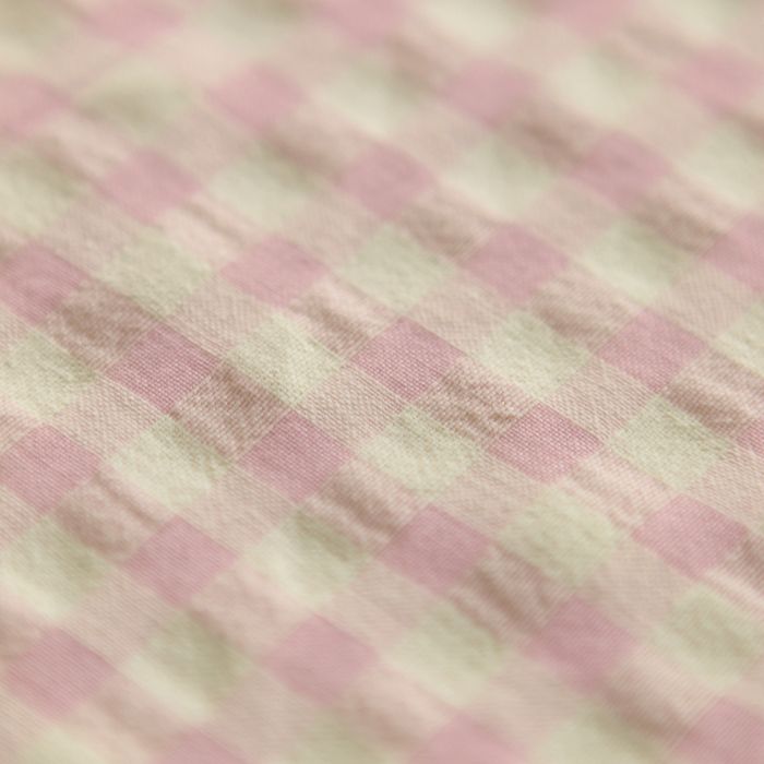 Seersucker / Coton gaufré vichy 6mm fraise vanille