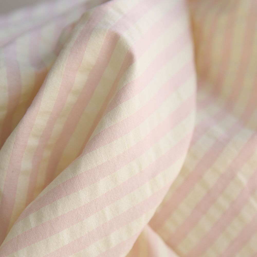 Seersucker / Coton gaufré rayures 6mm fraise vanille