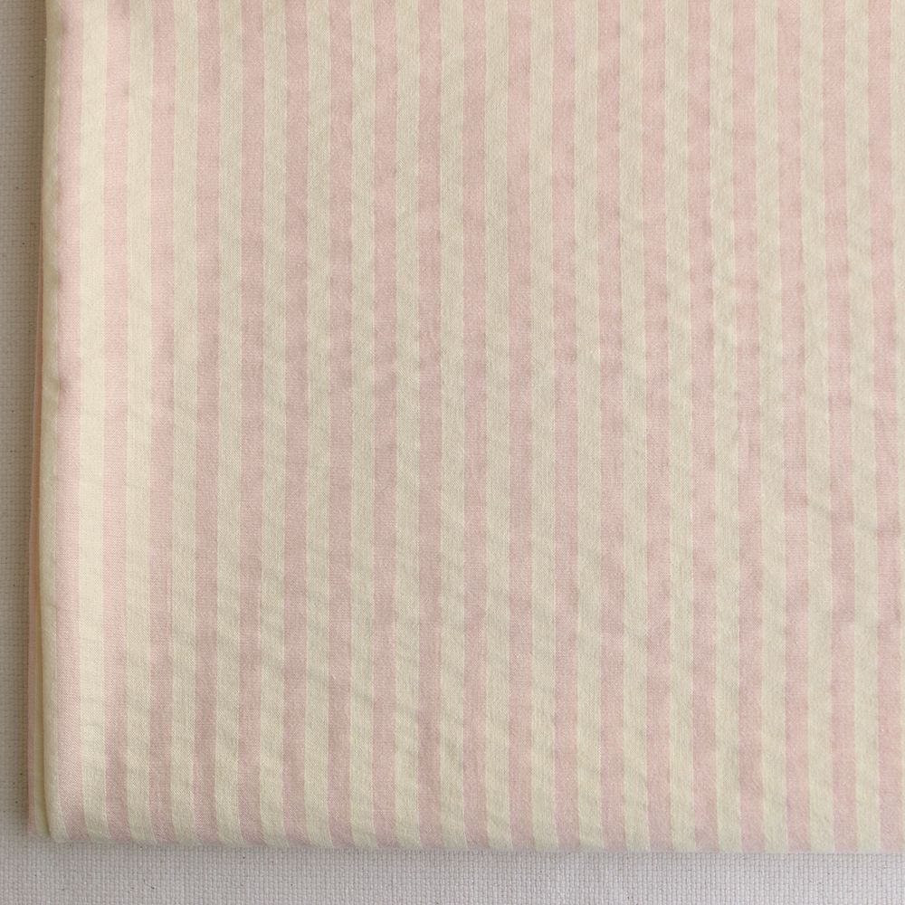 Seersucker / Coton gaufré rayures 6mm fraise vanille