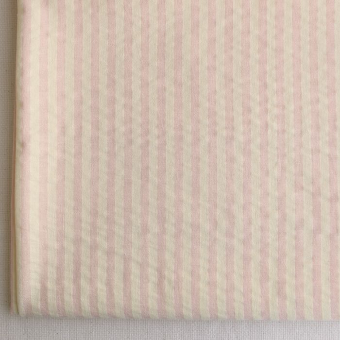 Seersucker / Coton gaufré rayures 6mm fraise vanille