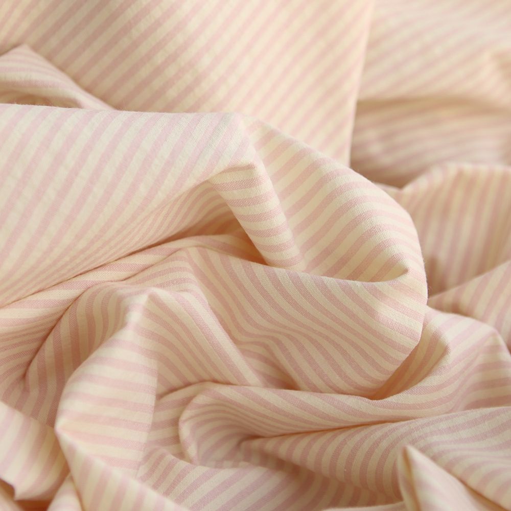Seersucker / Coton gaufré rayures fines 2mm fraise vanille