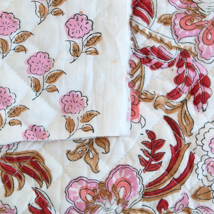 Lalita - Tissu indien matelassé double face coton hand block largeur 100cm