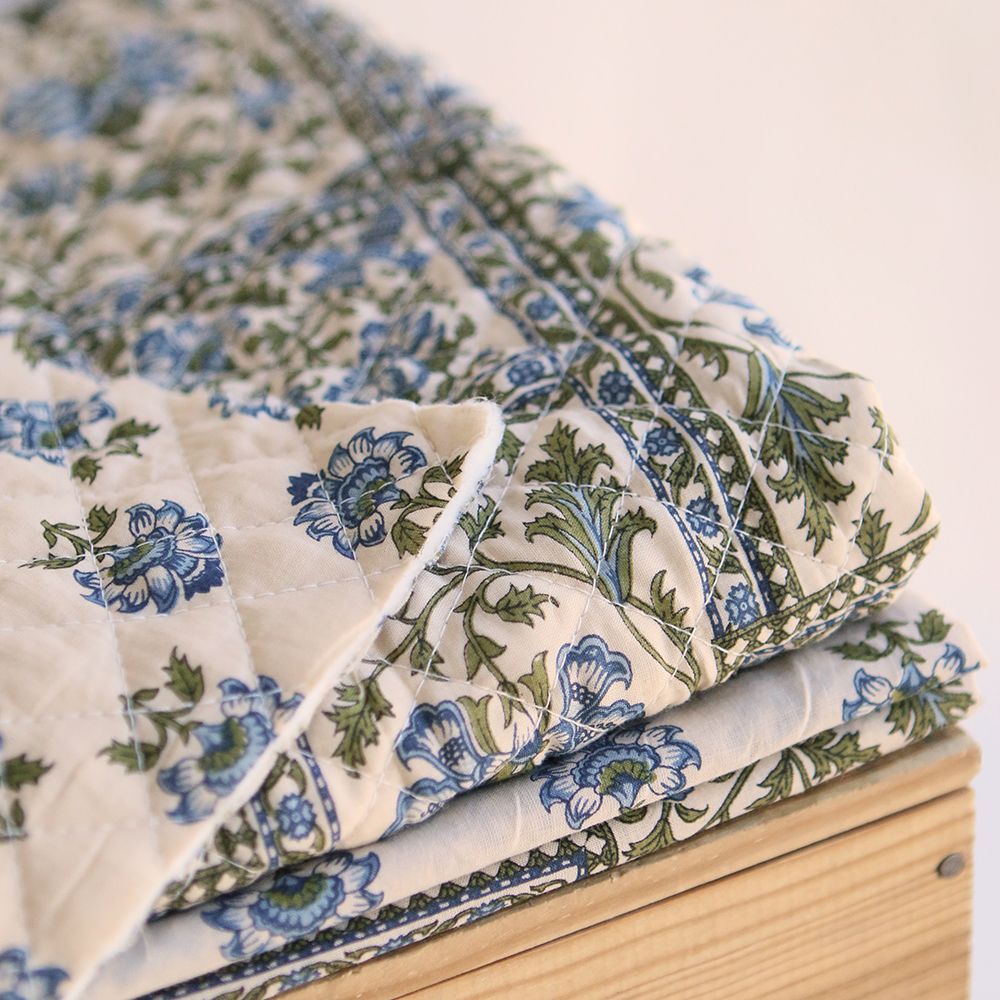 Prisha - Tissu indien matelassé double face coton hand block, largeur 100 cm