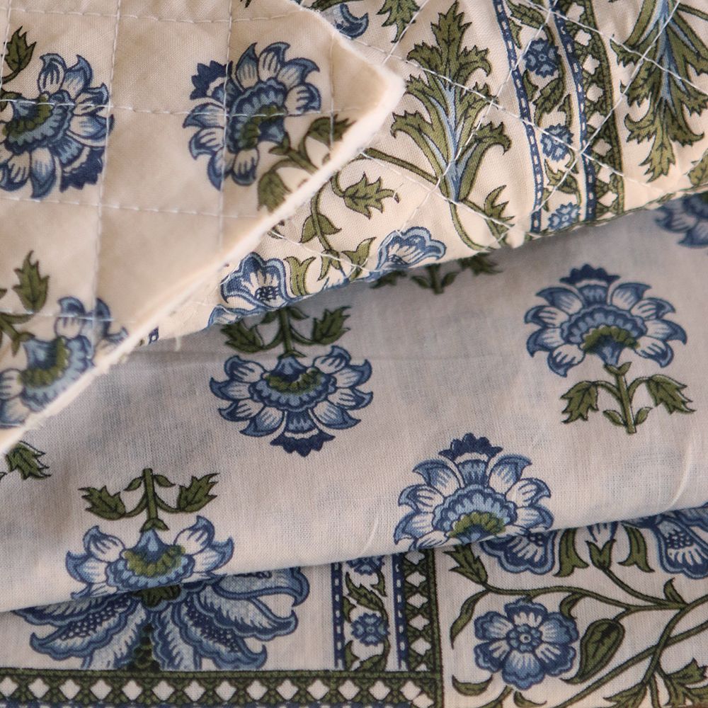 Prisha - Tissu indien matelassé double face coton hand block, largeur 100 cm