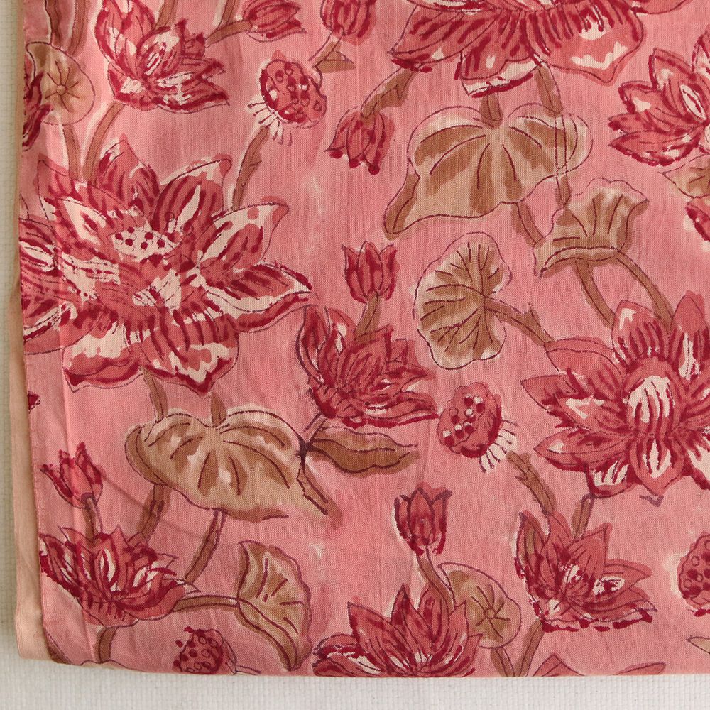 Vasanti - Tissu indien en coton imprimé main, hand block corail chaud