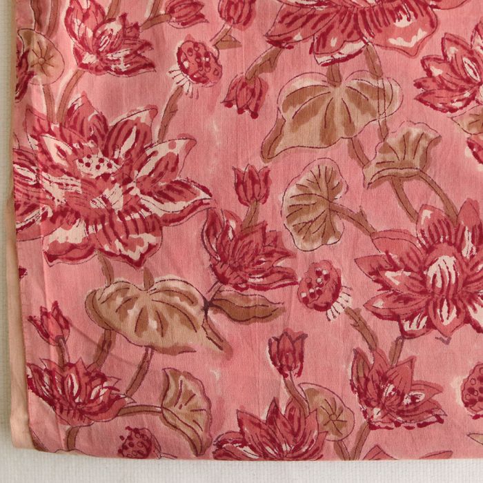Vasanti - Tissu indien en coton imprimé main, hand block corail chaud