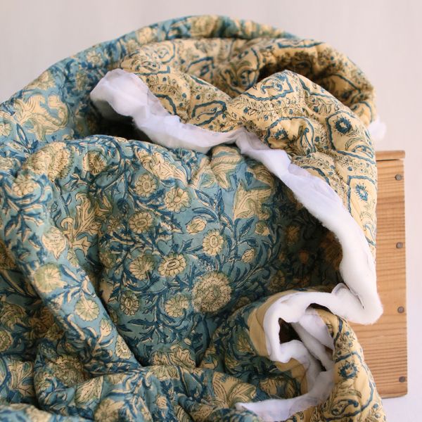 Kalyani - Tissu indien matelassé double face coton hand block, largeur 100 cm
