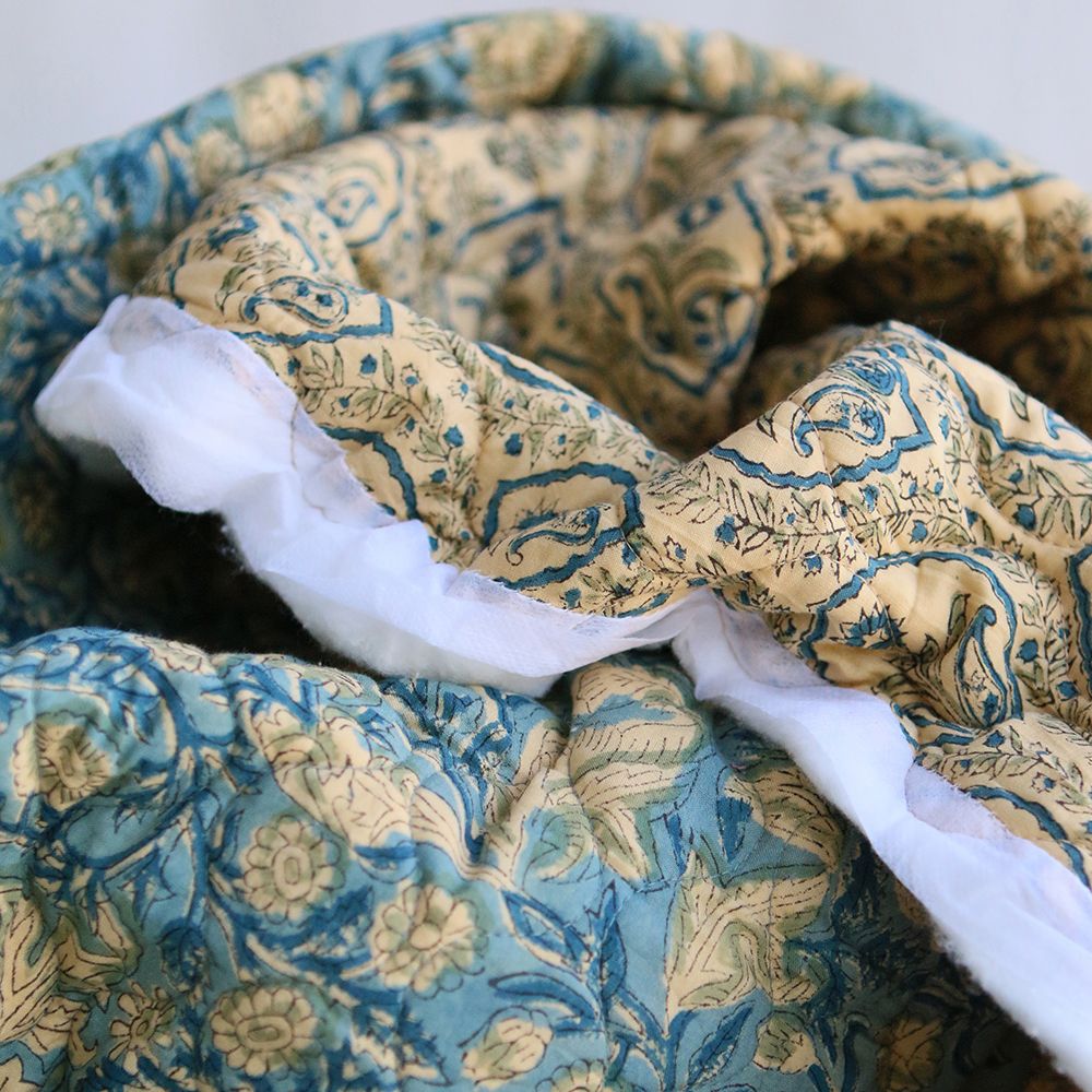 Kalyani - Tissu indien matelassé double face coton hand block, largeur 100 cm