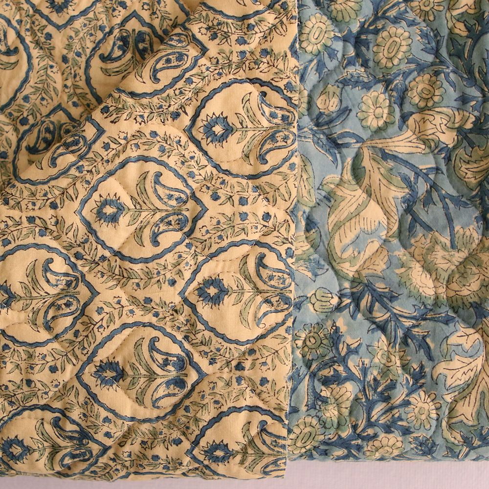 Kalyani - Tissu indien matelassé double face coton hand block, largeur 100 cm