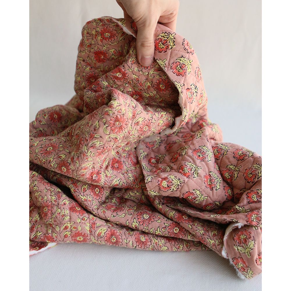 Amita - Tissu indien matelassé double face coton lavé hand block, largeur 100 cm