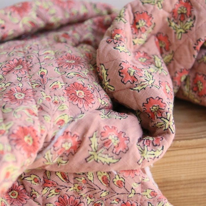 Amita - Tissu indien matelassé double face coton lavé hand block, largeur 100 cm