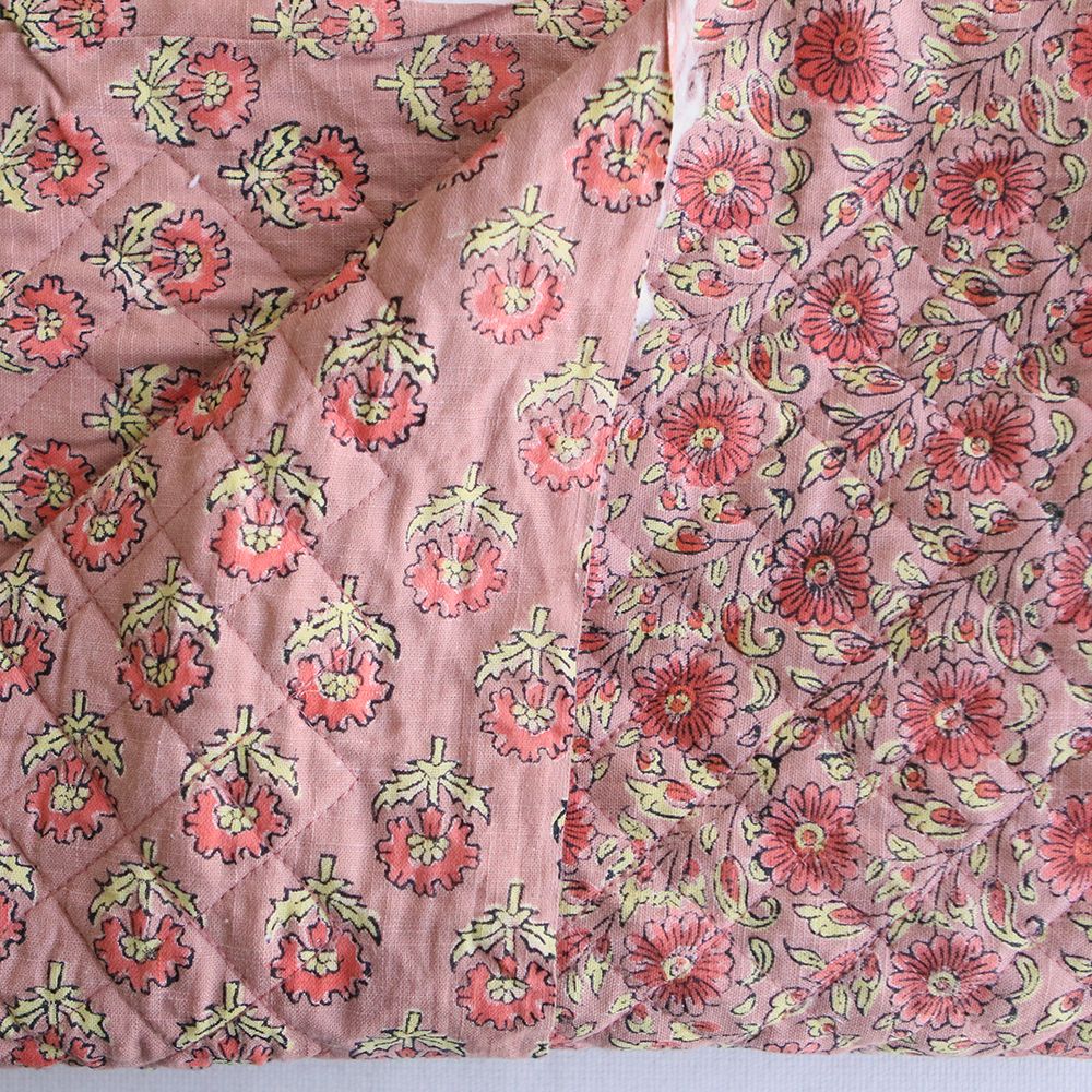 Amita - Tissu indien matelassé double face coton lavé hand block, largeur 100 cm