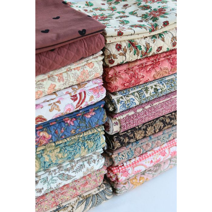 Amita - Tissu indien matelassé double face coton lavé hand block, largeur 100 cm