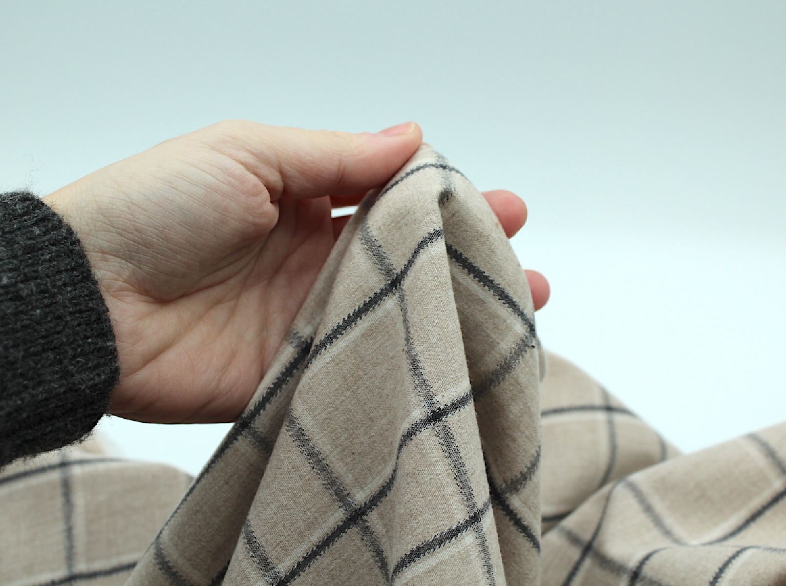Coton gratté organique imprimé carreaux tartan beige