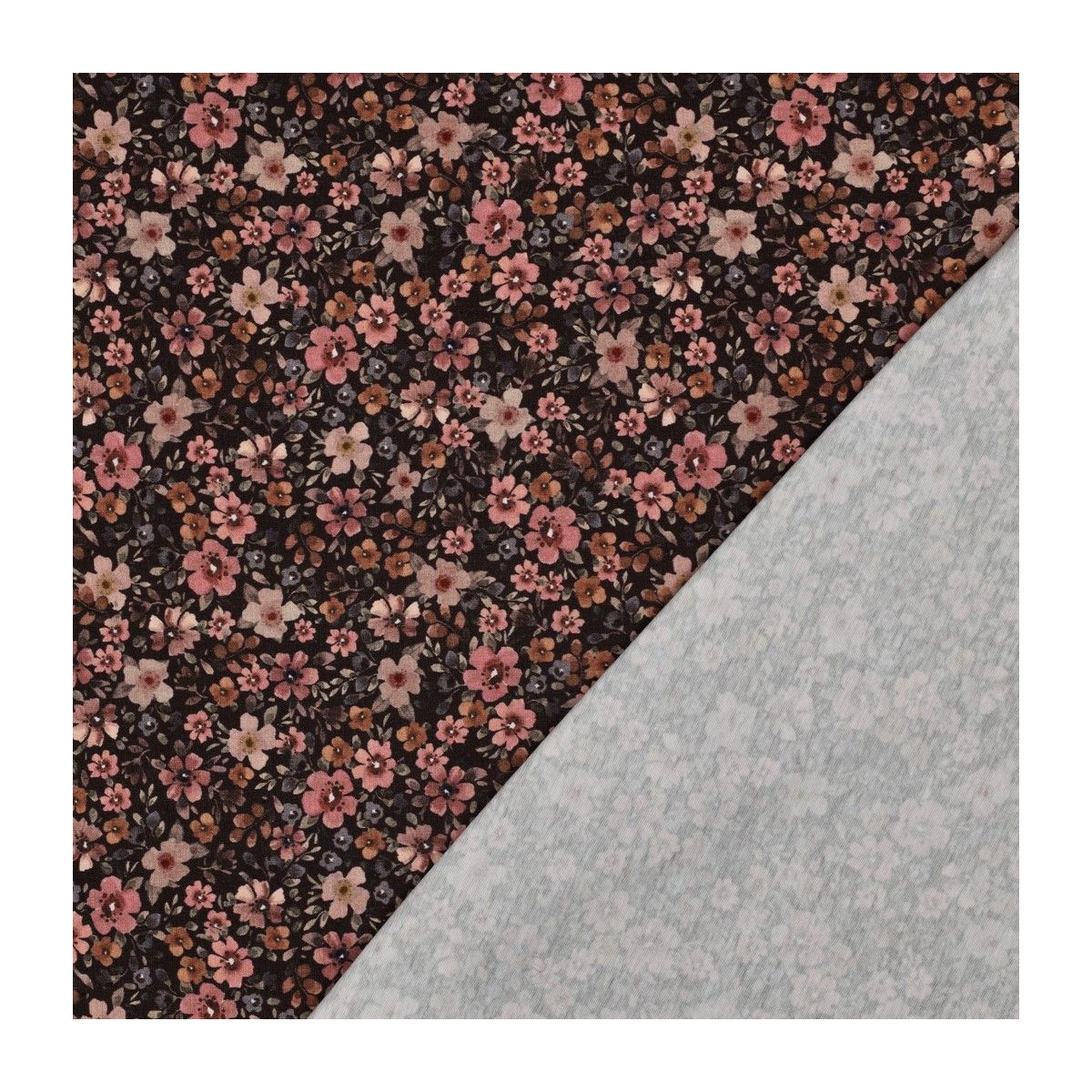 Jersey de coton fleurs denses fond brun foncé
