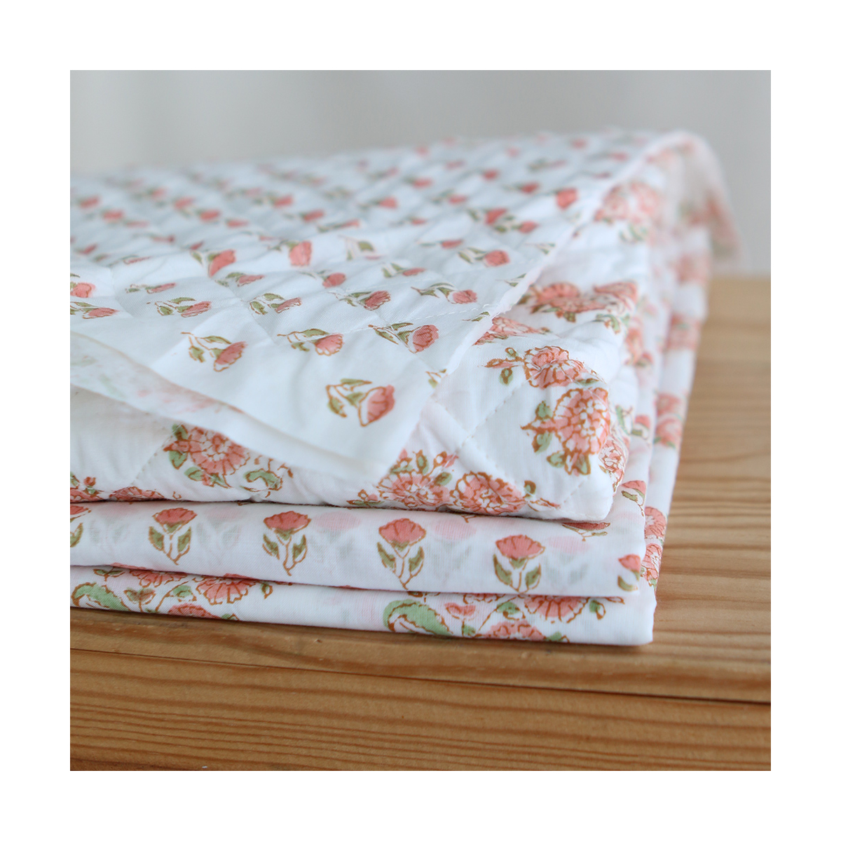 Anika - Tissu indien matelassé double face coton hand block teal largeur 100cm