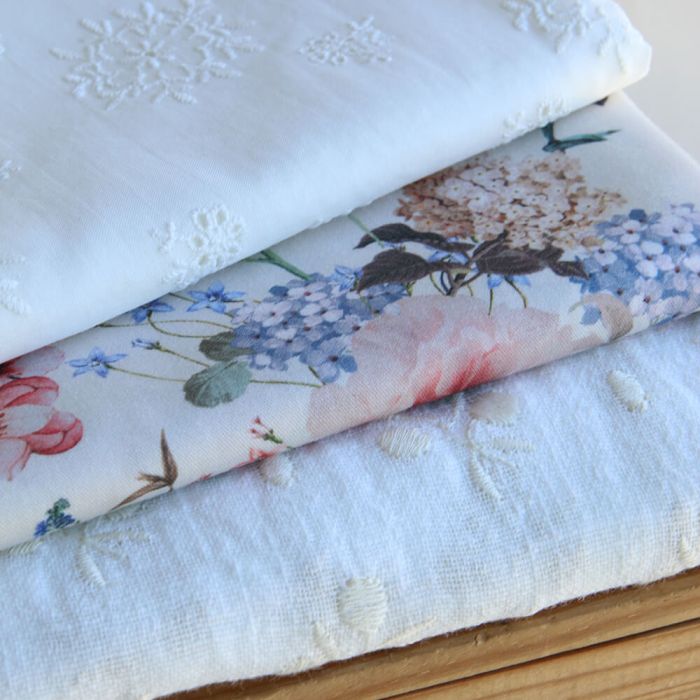 copie de Broderie anglaise voile de coton coloris blanc ivoire