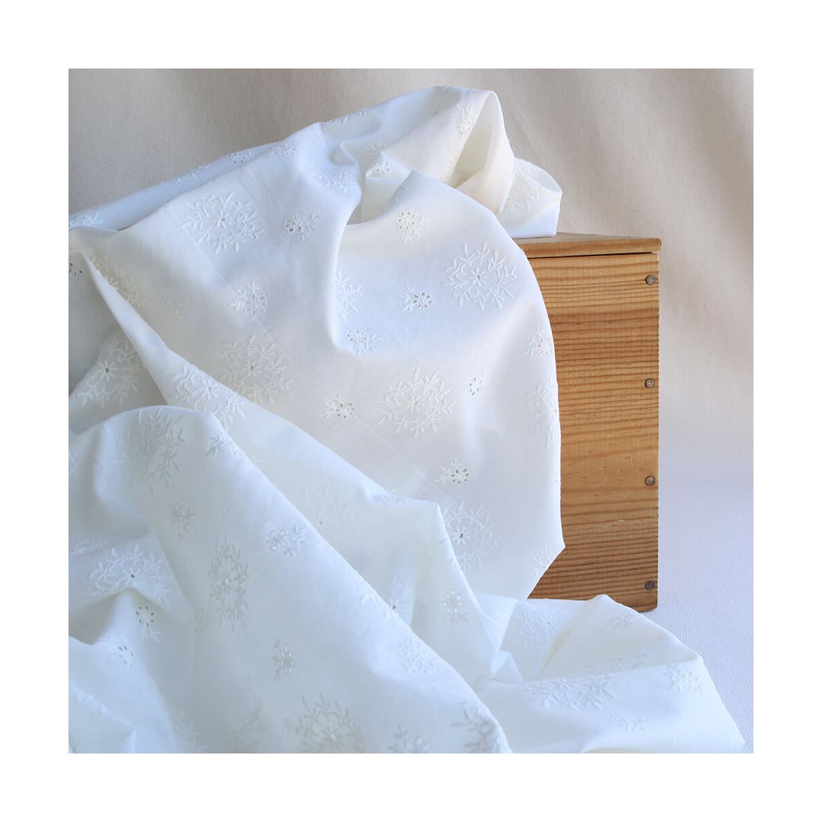 copie de Broderie anglaise voile de coton coloris blanc ivoire
