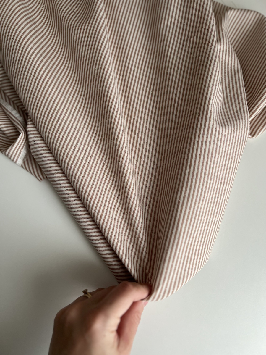 Coton chiné aspect brut rayures moyennes 2mm coloris caramel au beurre salé Batikou - 3