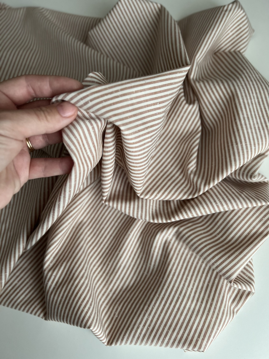Coton chiné aspect brut rayures moyennes 2mm coloris caramel au beurre salé Batikou - 8