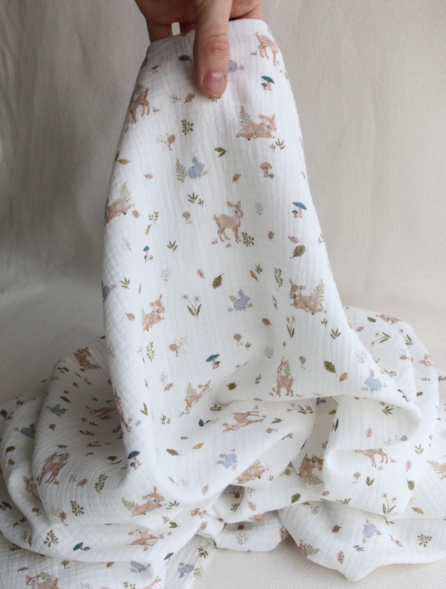 Simon - Double gaze de coton motif fôret lapin et biche