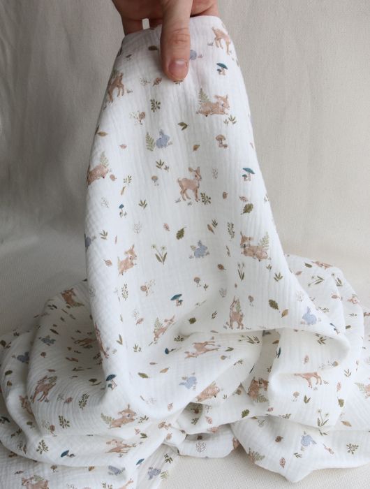 Simon - Double gaze de coton motif fôret lapin et biche