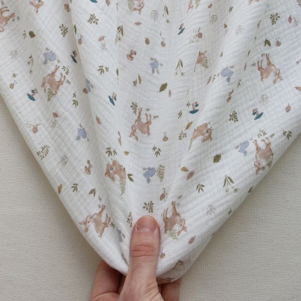 Simon - Double gaze de coton motif fôret lapin et biche 2