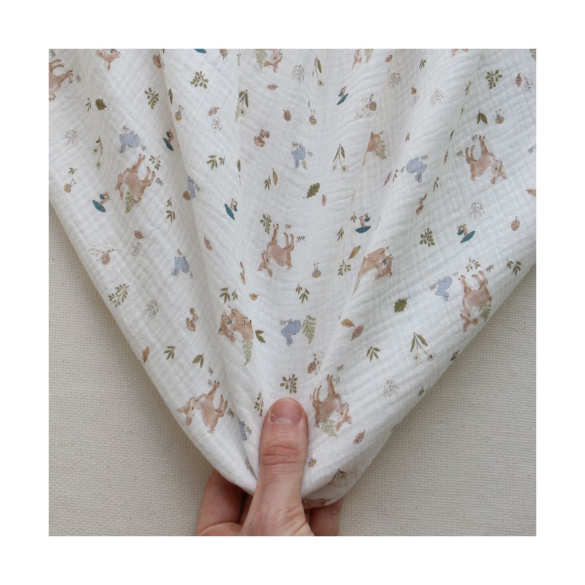 Simon - Double gaze de coton motif fôret lapin et biche