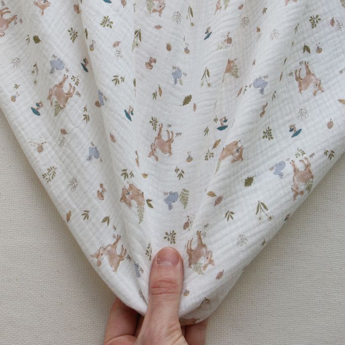 Simon - Double gaze de coton motif fôret lapin et biche