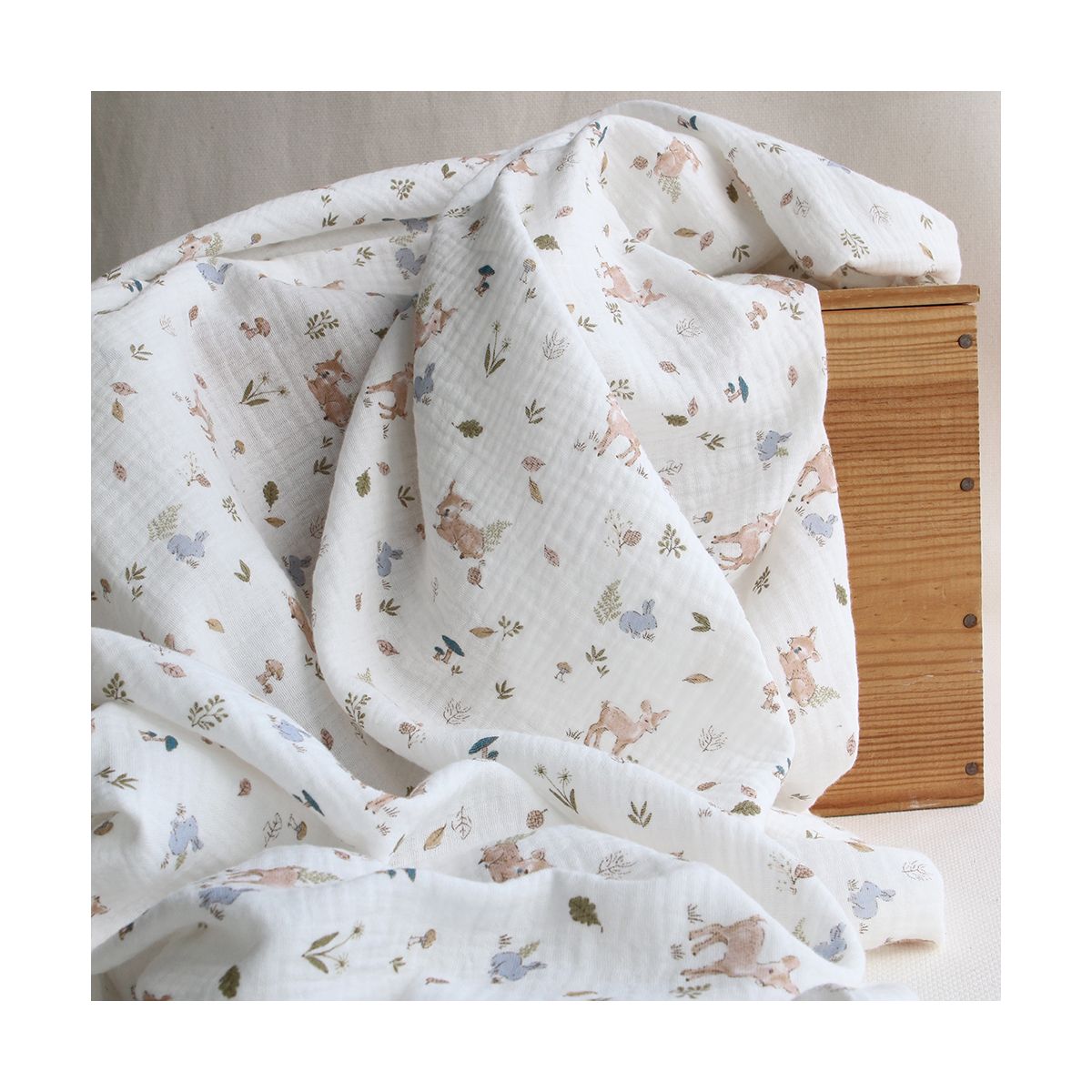 Simon - Double gaze de coton motif fôret lapin et biche