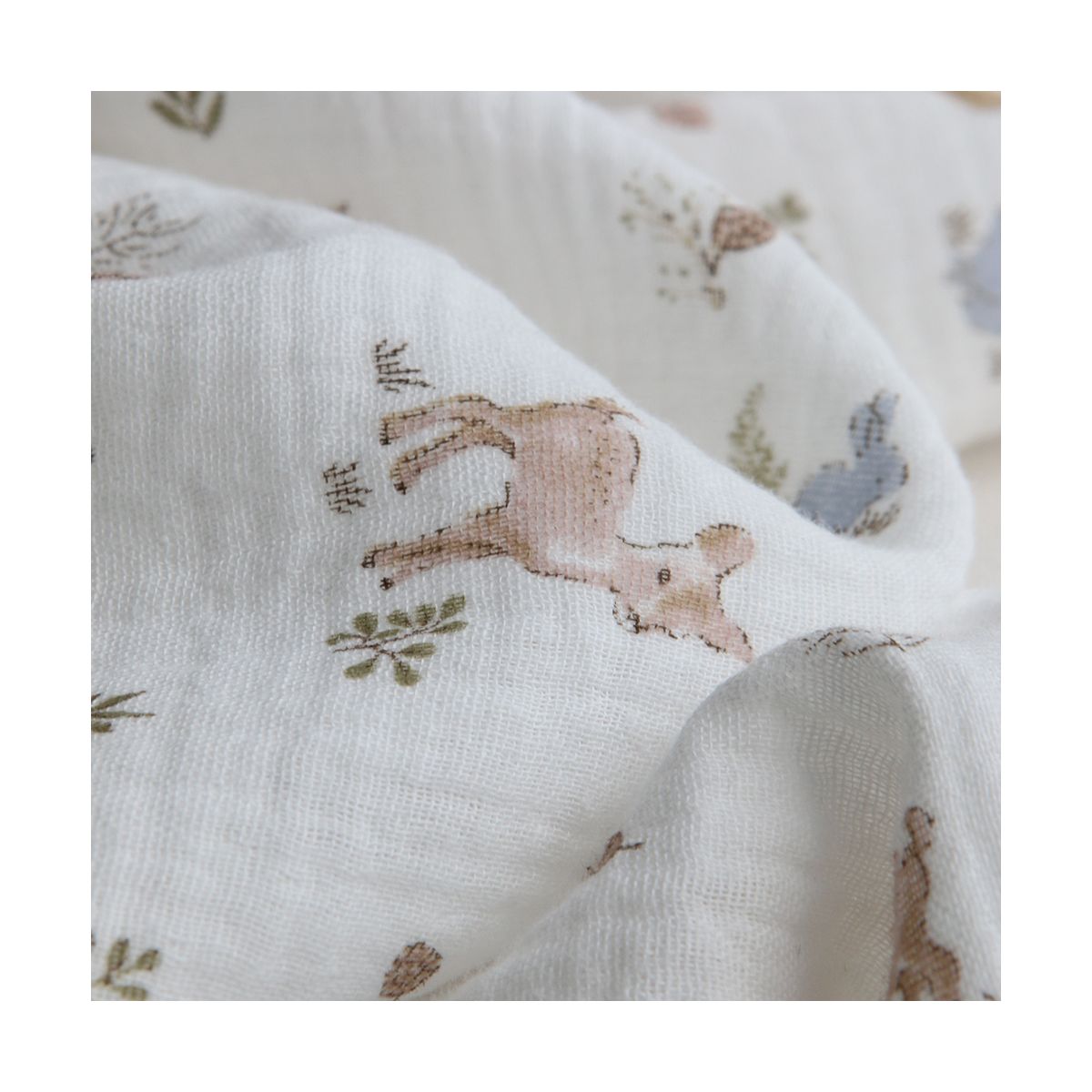Simon - Double gaze de coton motif fôret lapin et biche