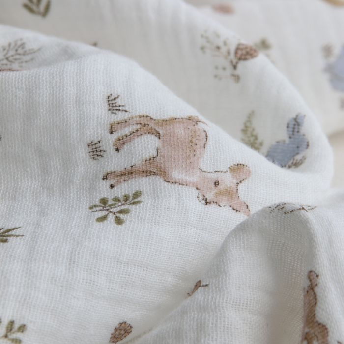 Simon - Double gaze de coton motif fôret lapin et biche