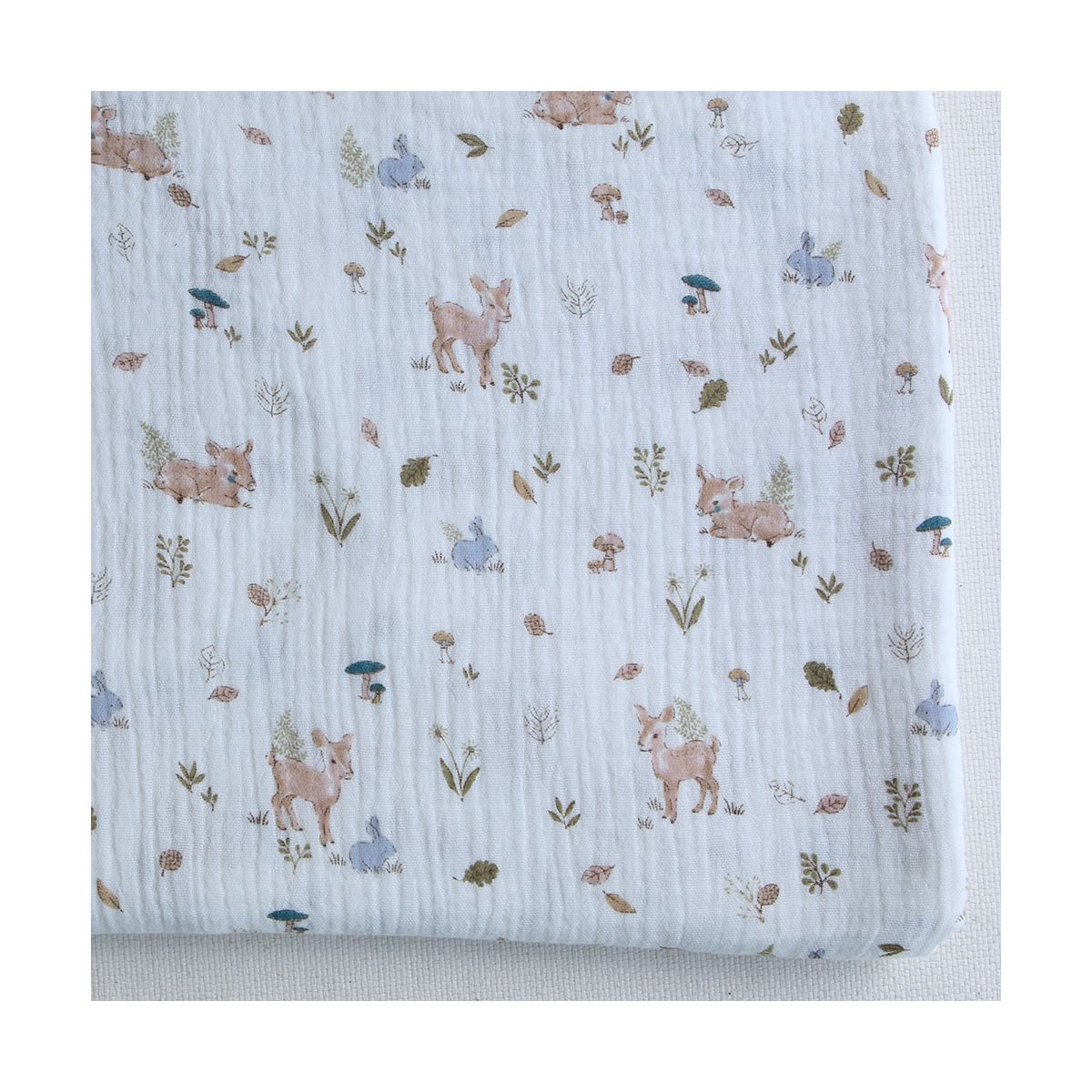 Simon - Double gaze de coton motif fôret lapin et biche