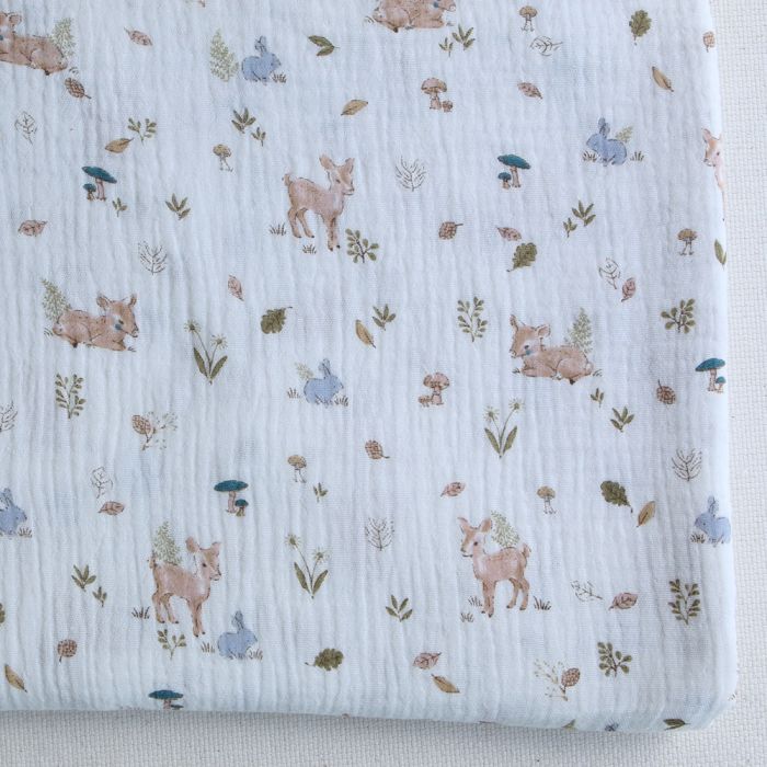 Simon - Double gaze de coton motif fôret lapin et biche