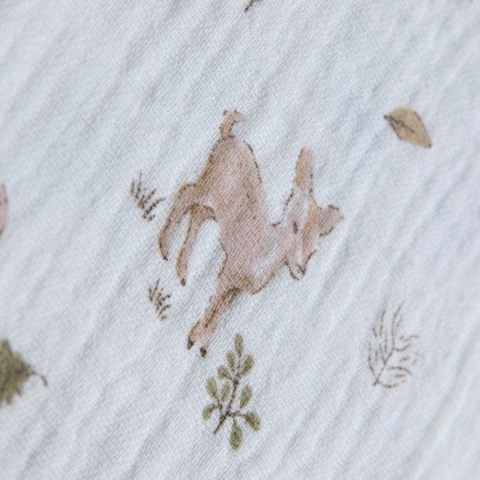 Simon - Double gaze de coton motif fôret lapin et biche