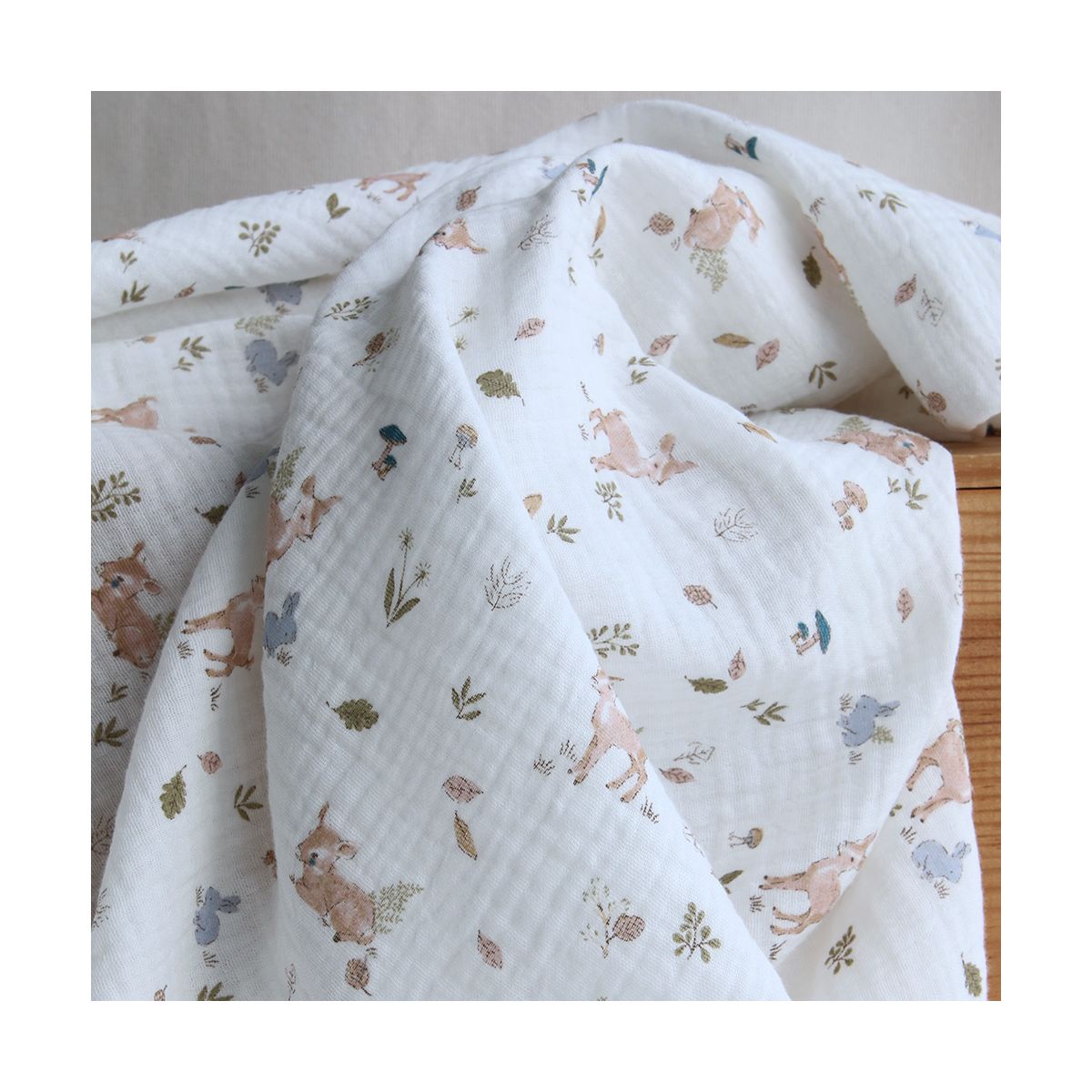 Simon - Double gaze de coton motif fôret lapin et biche