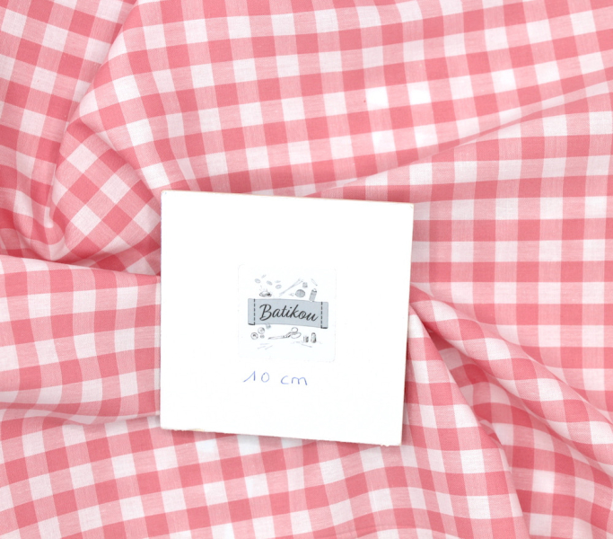 Coton vichy carreaux 10mm rose malabar Qualité Oeko-tex - 1 2