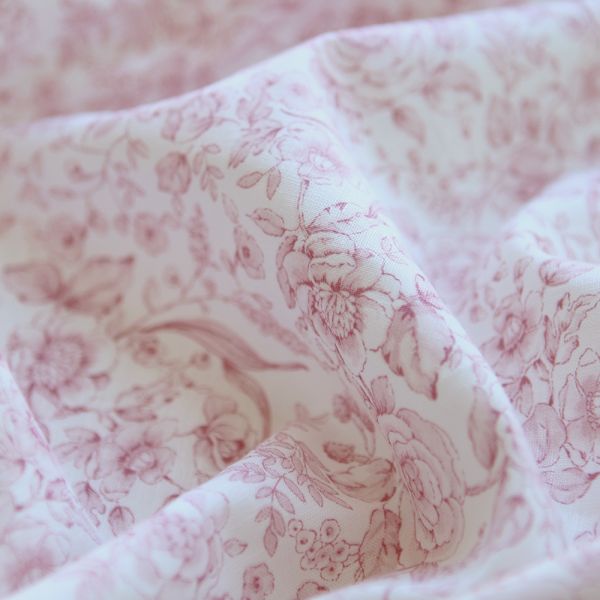 copie de Apolline - Tissu lin coton roses effet toile de Jouy blanc lait et cappuccino 2