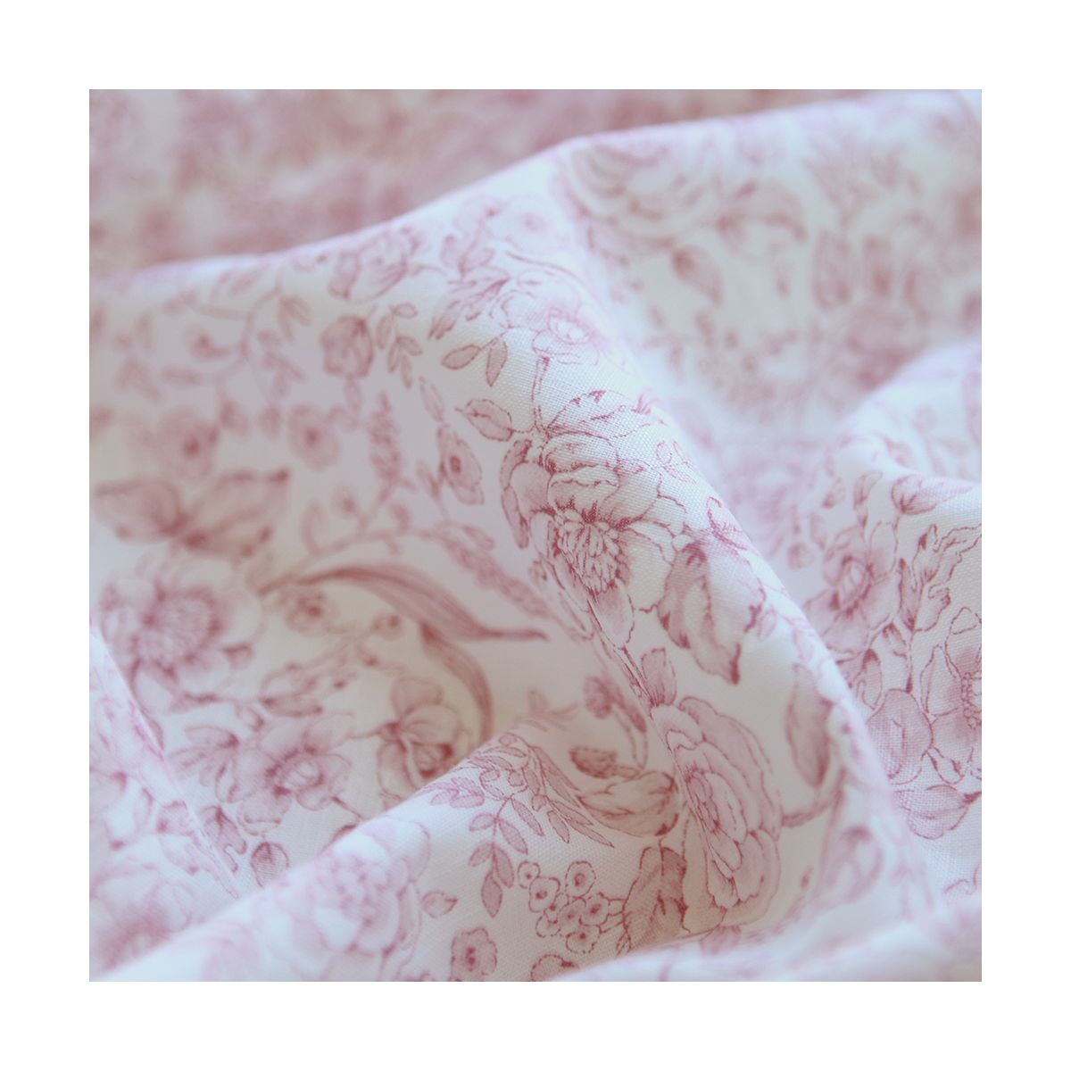 copie de Apolline - Tissu lin coton roses effet toile de Jouy blanc lait et cappuccino