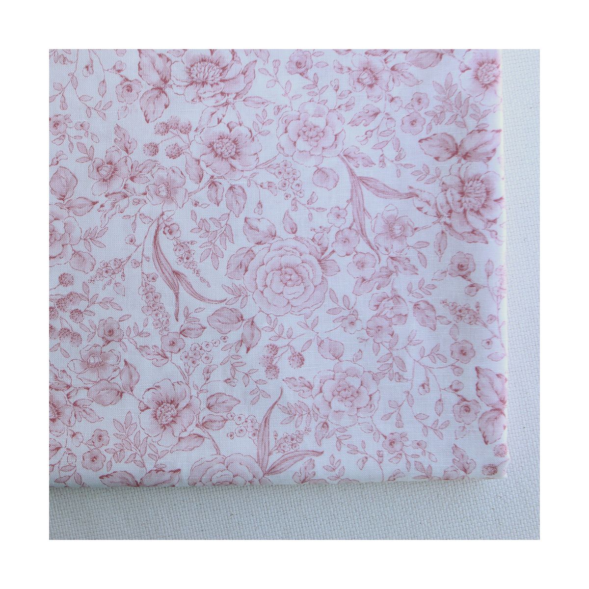 copie de Apolline - Tissu lin coton roses effet toile de Jouy blanc lait et cappuccino