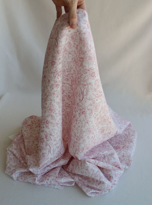 copie de Apolline - Tissu lin coton roses effet toile de Jouy blanc lait et cappuccino