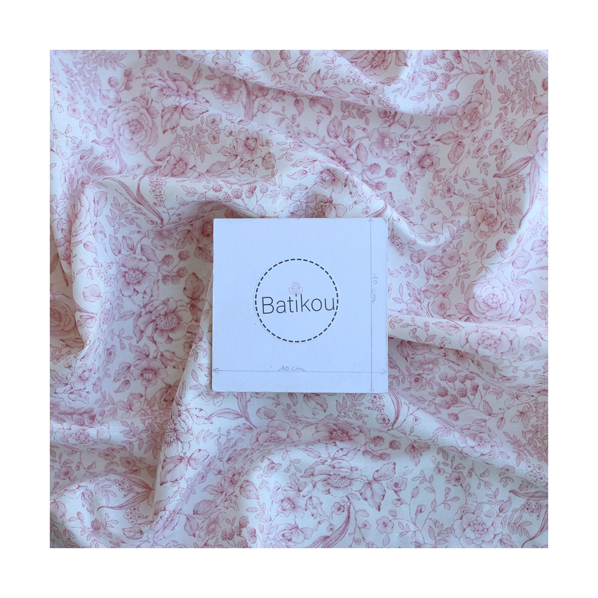 copie de Apolline - Tissu lin coton roses effet toile de Jouy blanc lait et cappuccino