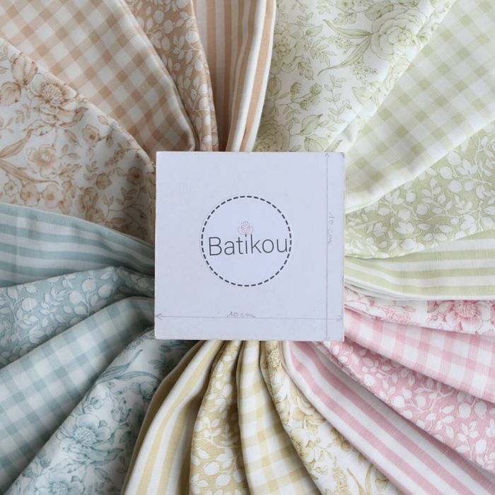 copie de Apolline - Tissu lin coton roses effet toile de Jouy blanc lait et cappuccino