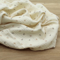 Léon - Double gaze de coton beige écru poudré à motifs