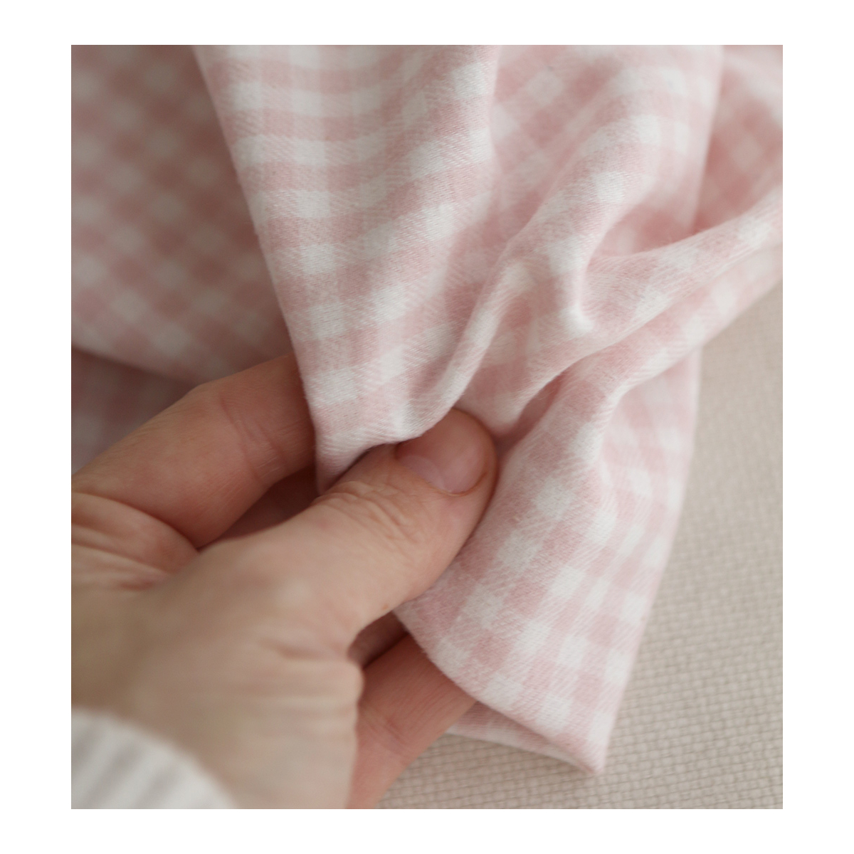 Gabin - Coton gratté style flanelle tissage vichy rose layette