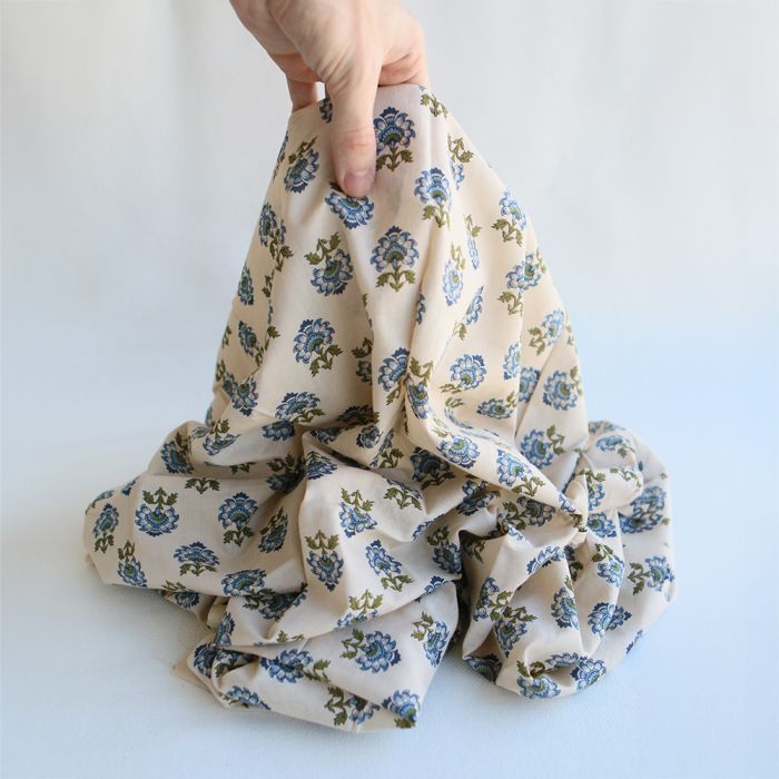 Prisha B - Tissu indien en coton imprimé main, hand block bleu et vert