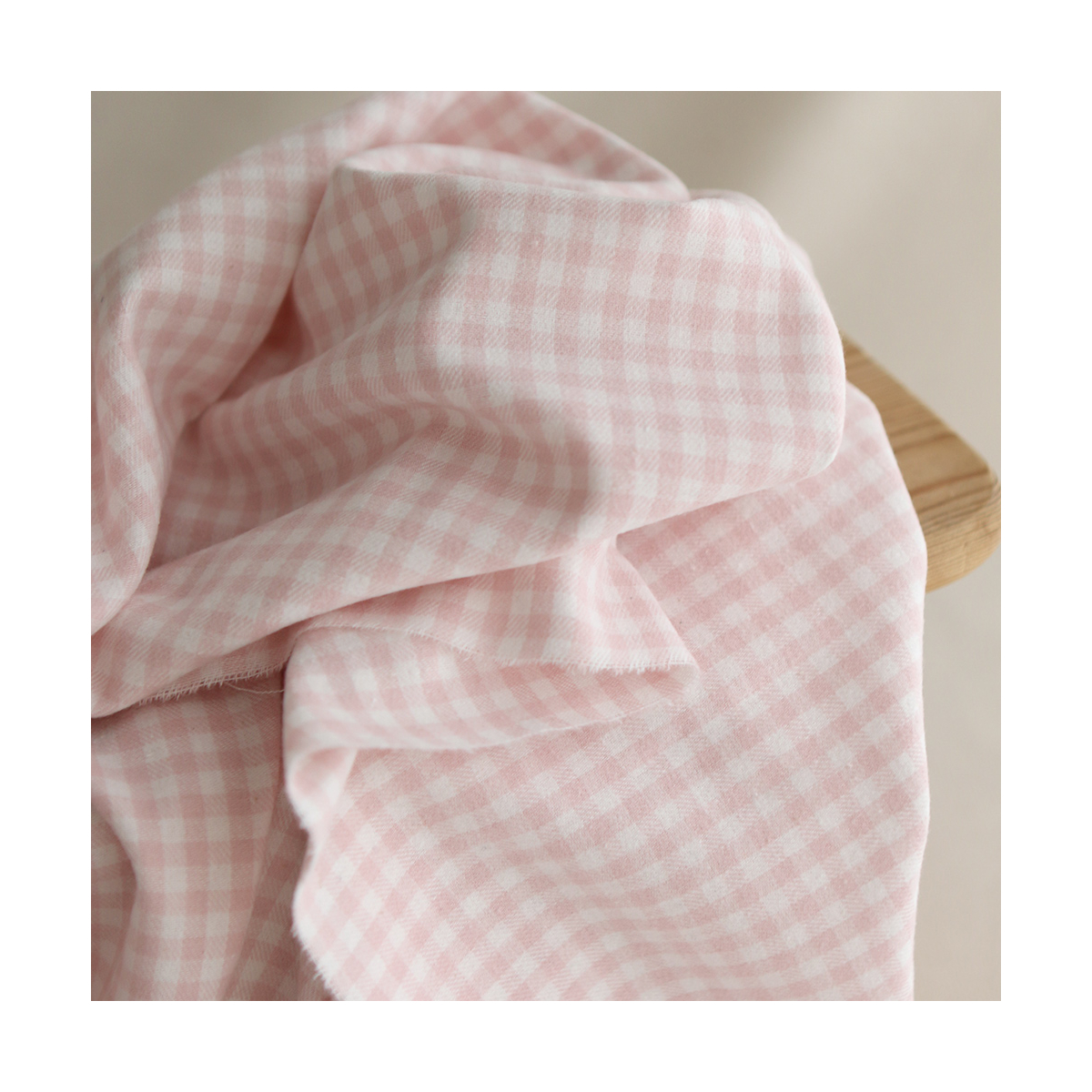 Gabin - Coton gratté style flanelle tissage vichy rose layette