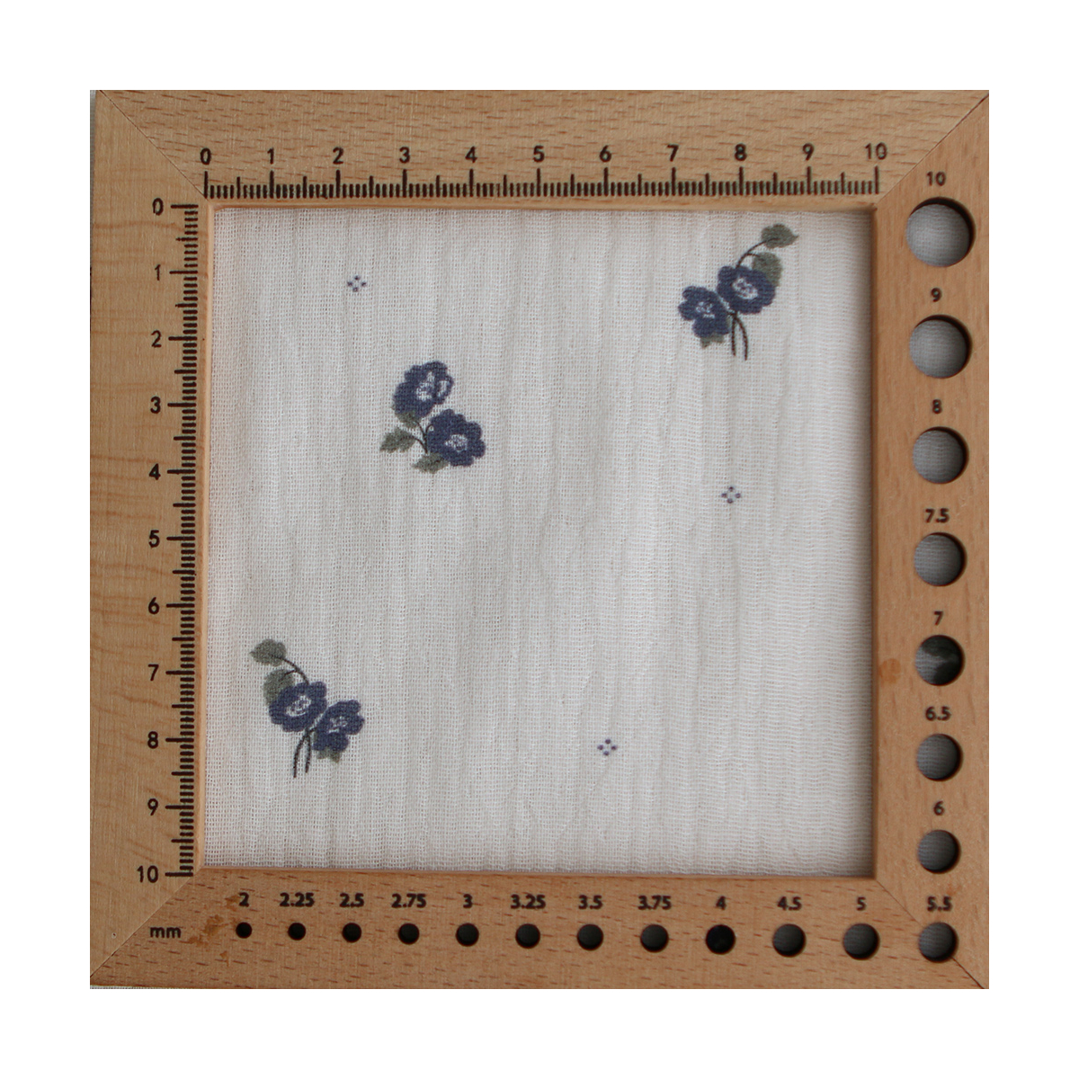 Hana - Double gaze de coton BIO fond blanc fleuri vert et bleu